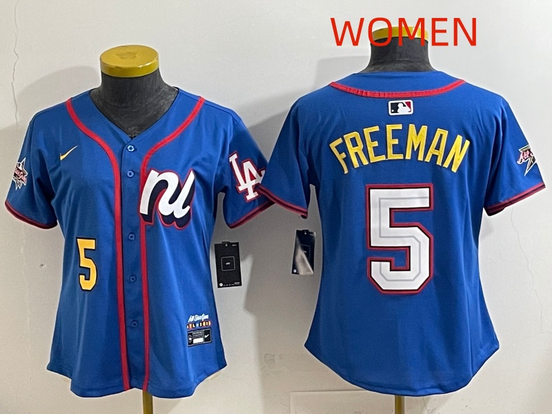 Women 2025 Los Angeles Dodgers #5 Freeman Blue Nike 2025 MLB All Star Jersey style 006->women mlb jersey->Women Jersey